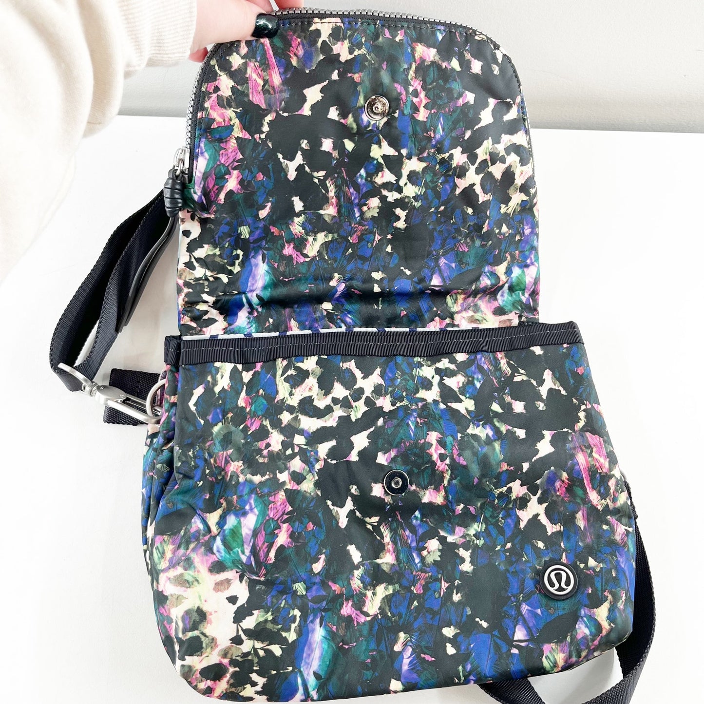 Lululemon Party Om Floral Backdrop Crossbody Waist Bag Black Multi Deep Coal