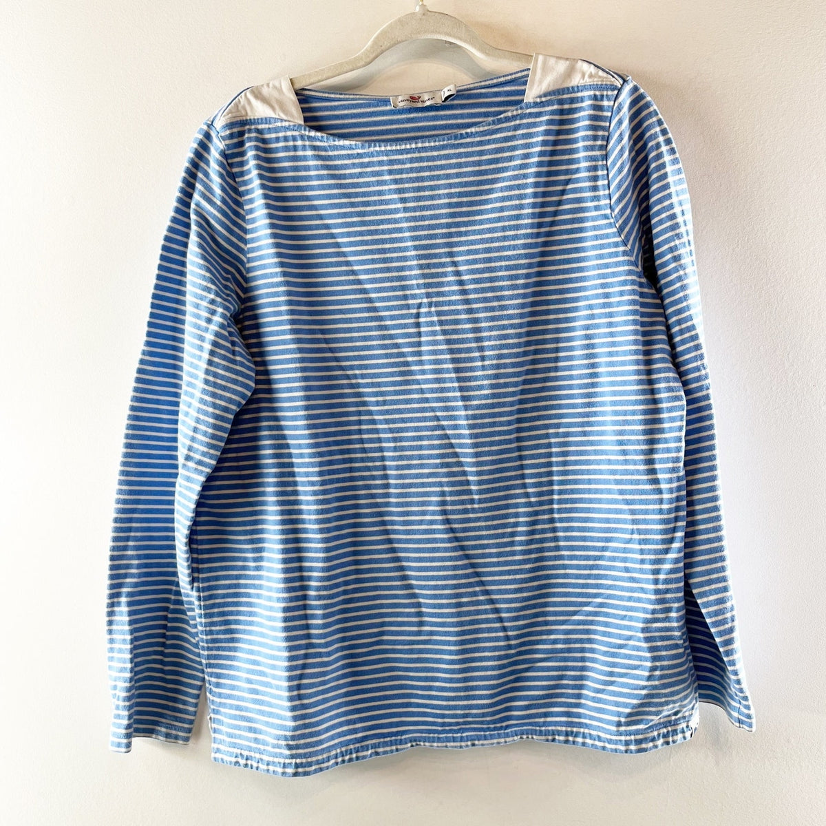 Vineyard Vines Cotton Striped Long Sleeve Boat Neck Blouse Top Blue White XL