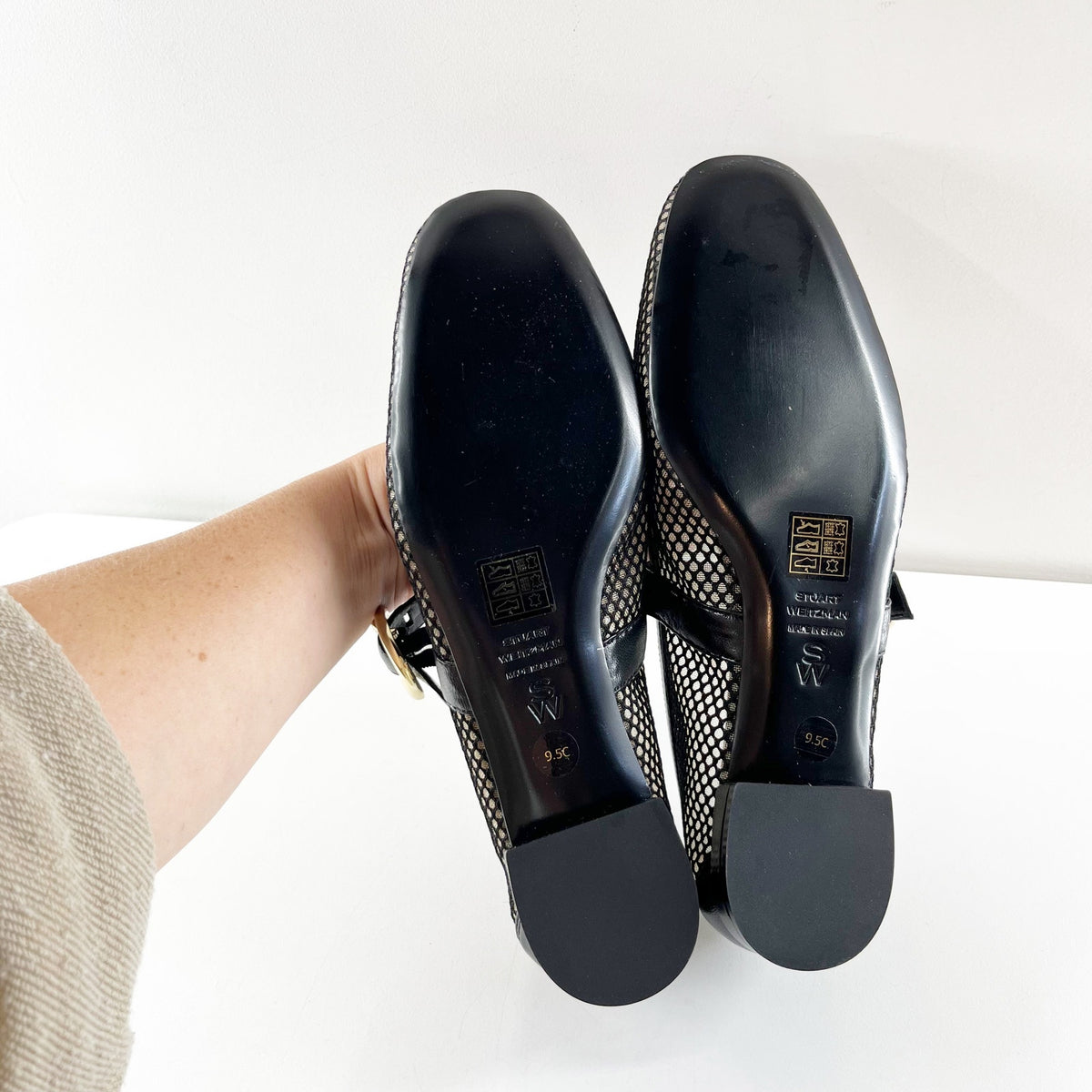 Stuart Weitzman Arabella Mesh Mary Jane Ballet Flats Black 10