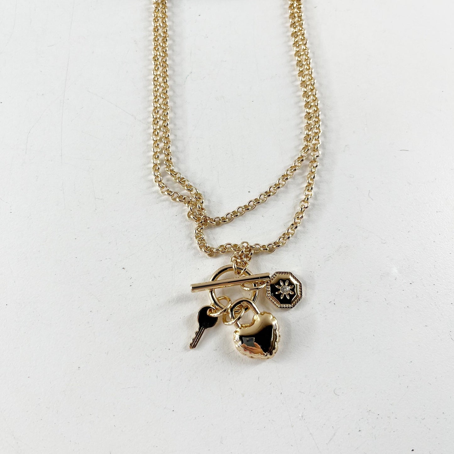 J. Crew Lock And Key Charm Necklace Gold 30"