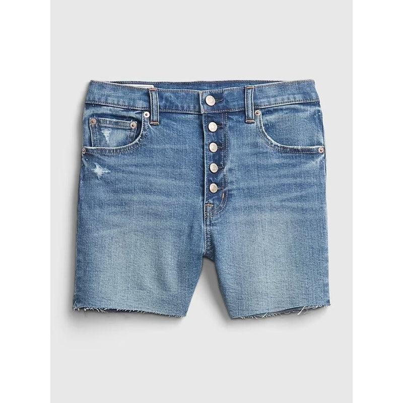 Gap Denim Button Fly High Waisted 4" Jean Short Medium Light Indigo 31 / 12