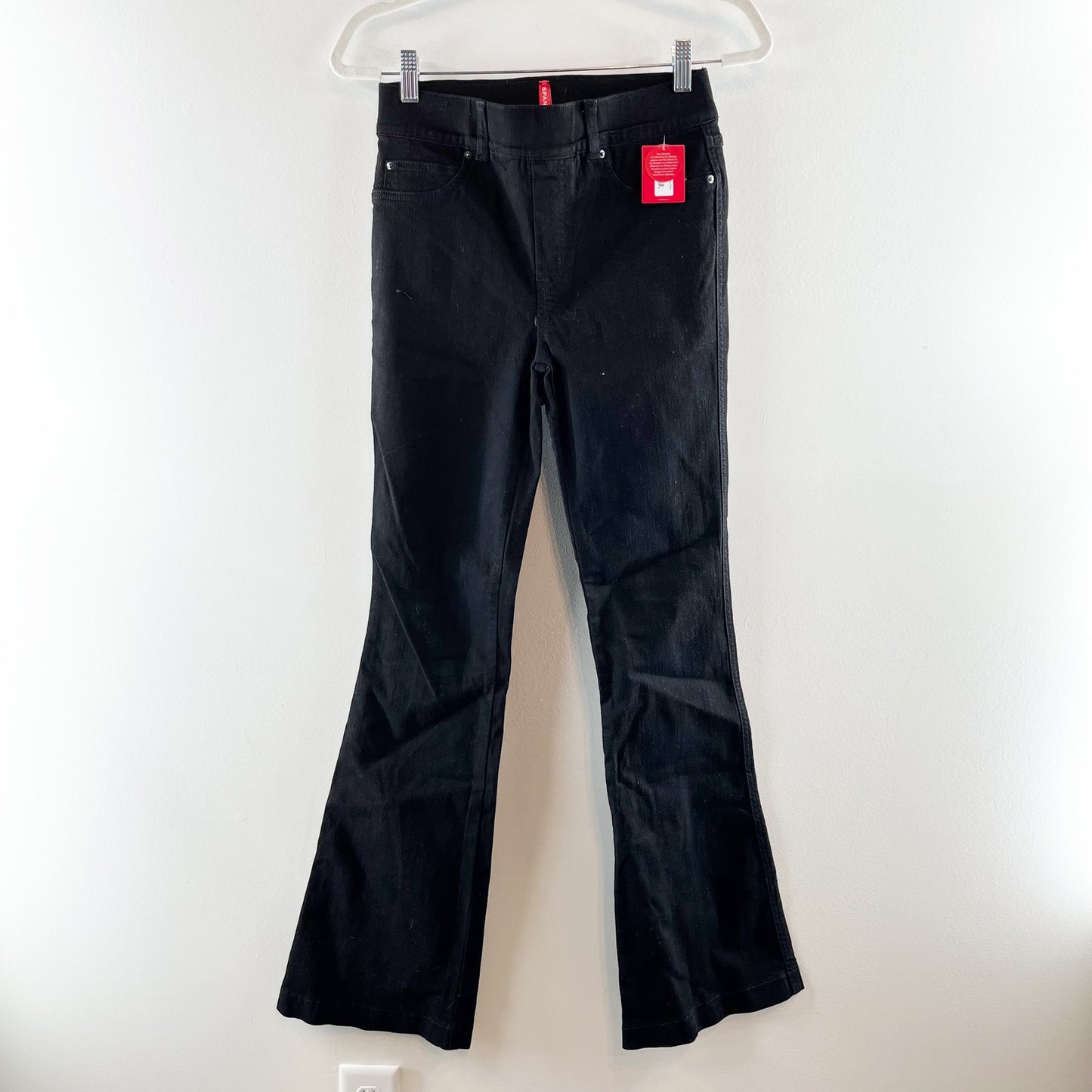 Spanx High Rise Pull On Flare Jeans Stretch Black Small NWT