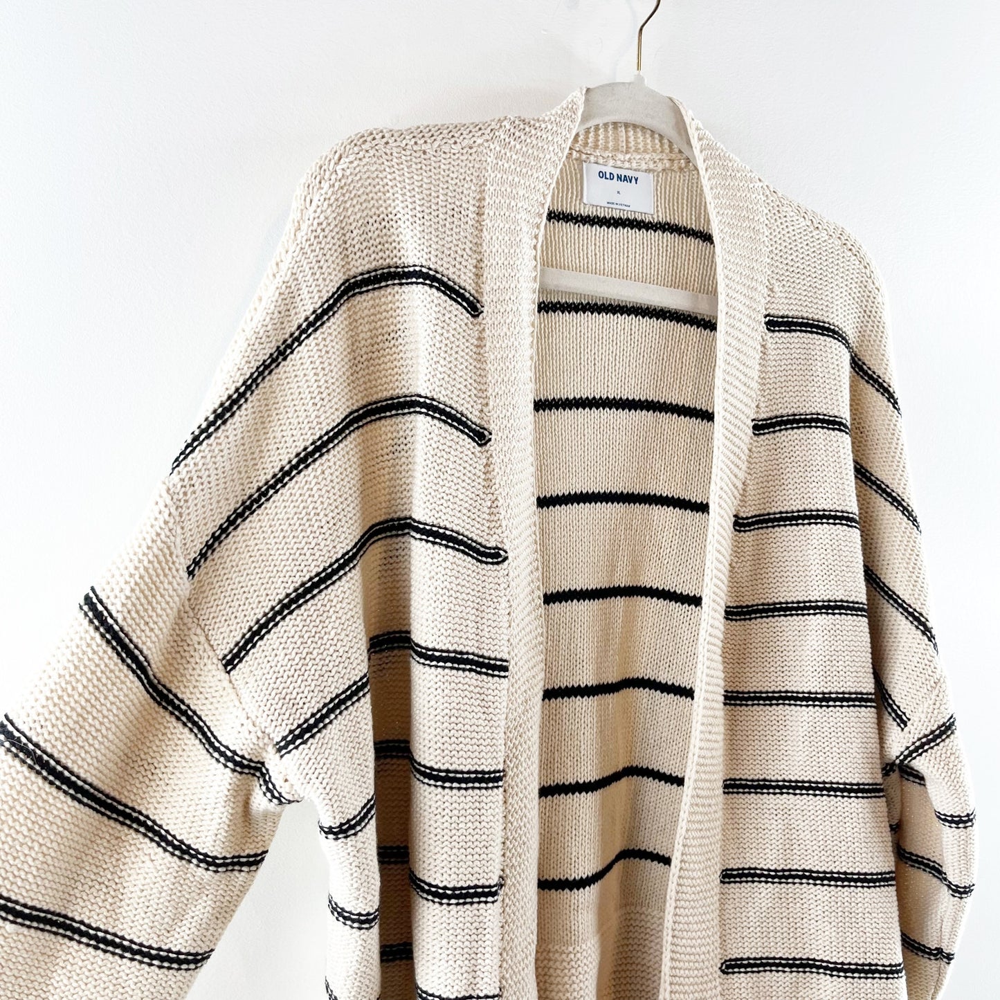 Old Navy Open Front Striped Cardigan Sweater Tan Black XL