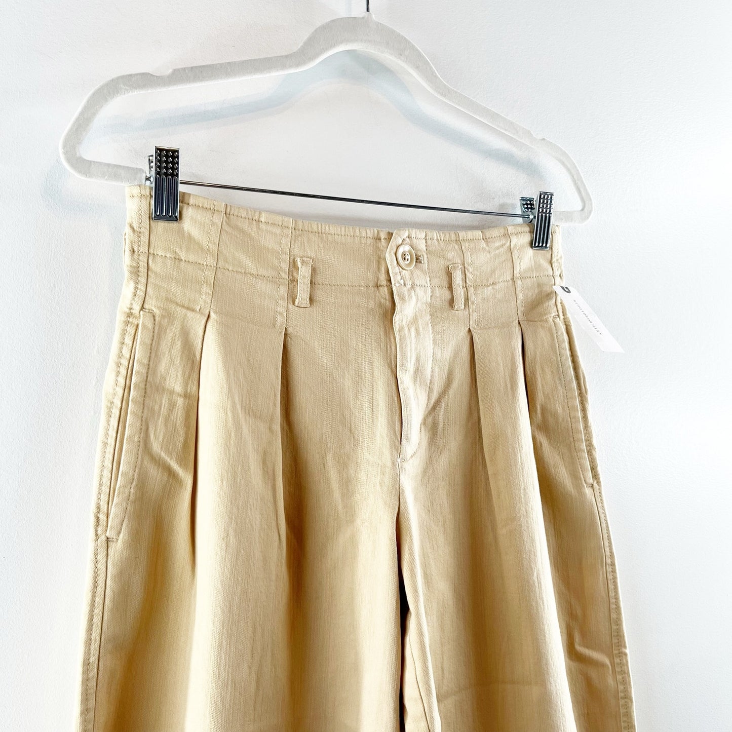 Maeve Anthropologie Remi Pleated High Rise Wide Leg Cropped Pants Tan Khaki 0