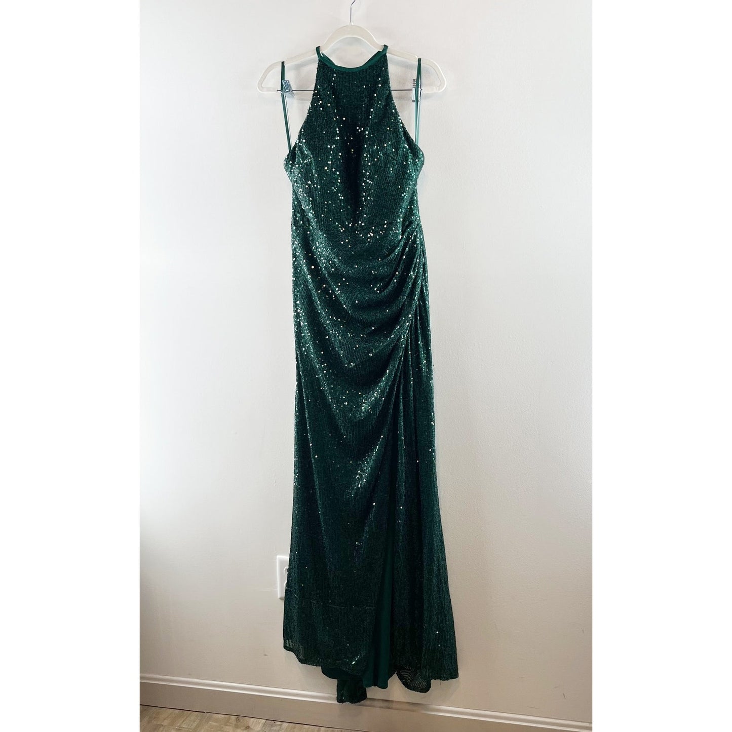 Ieena for Mac Duggal Sequin Formal Halter Maxi Gown Dress Bottle Green 10