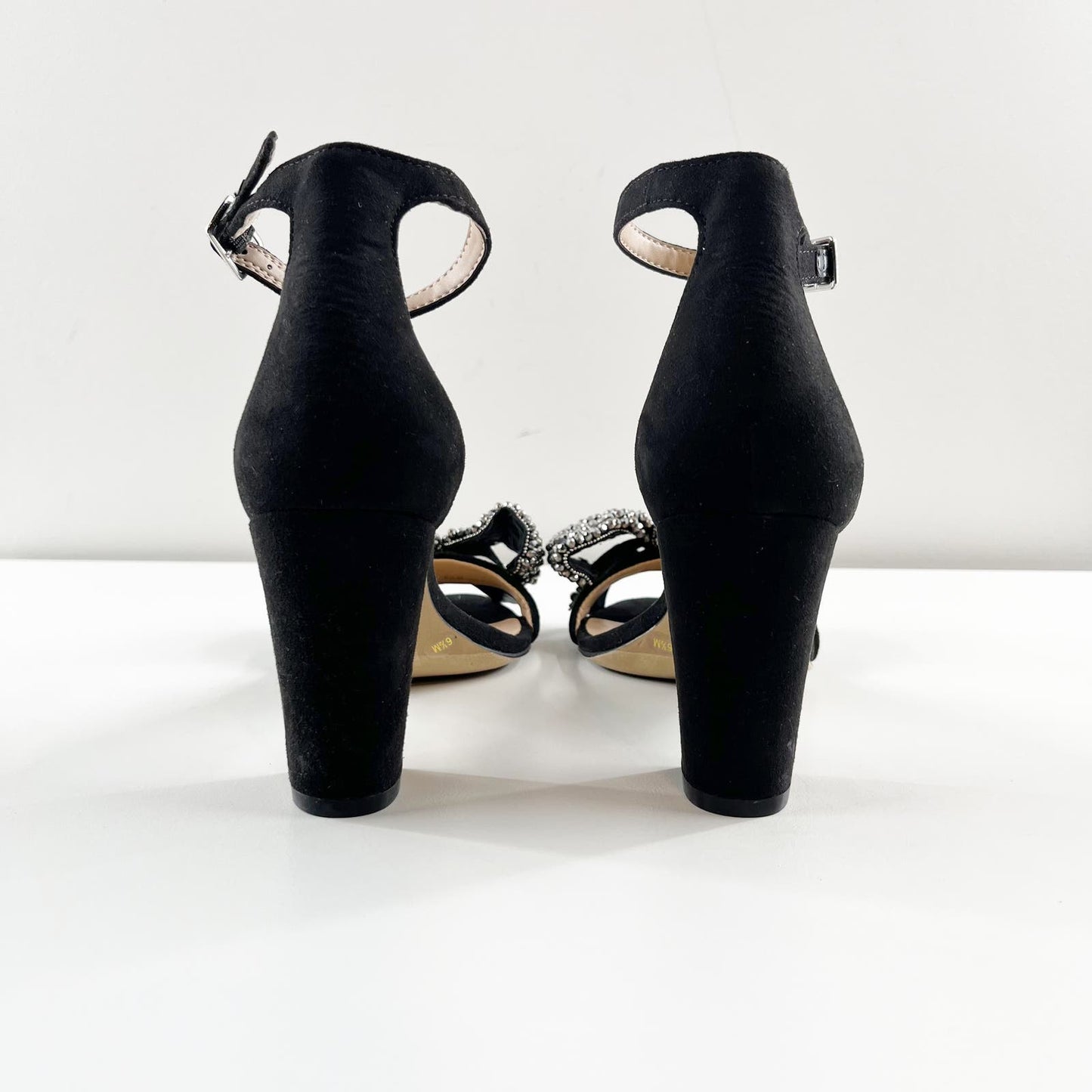 INC International Concepts Kivah Rhinestone Bow Sandal Heels Black 6.5