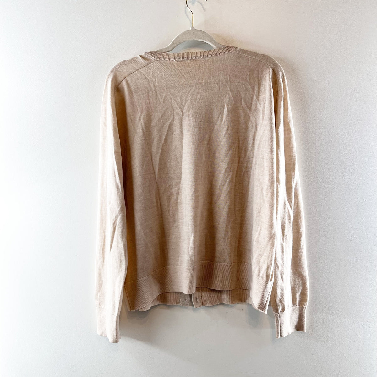 GAP Merino Wool Crewneck Long Sleeve Cardigan Sweater Oatmeal Heather Tan XXL