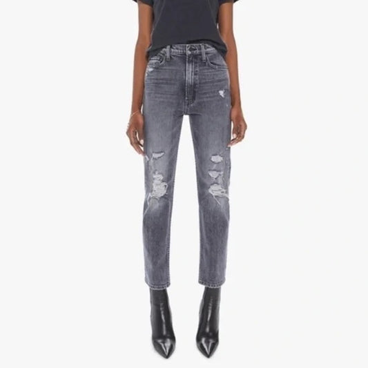 Mother High Waisted Rider Ankle Distressed Jeans After Midnight With Molly Black