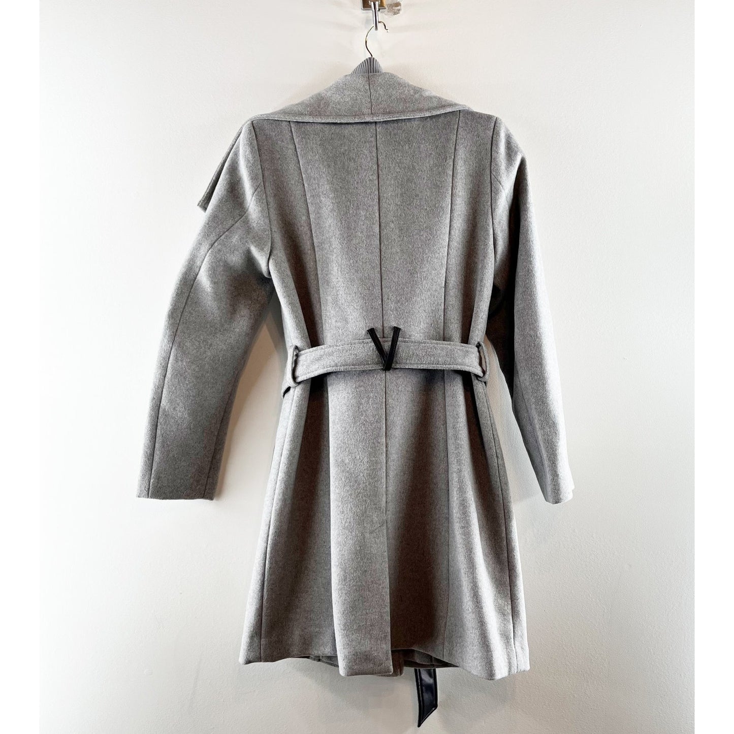 Vince Camuto Belted Asymmetrical Zip Wool Hybrid Coat with PU Trim Gray XXS