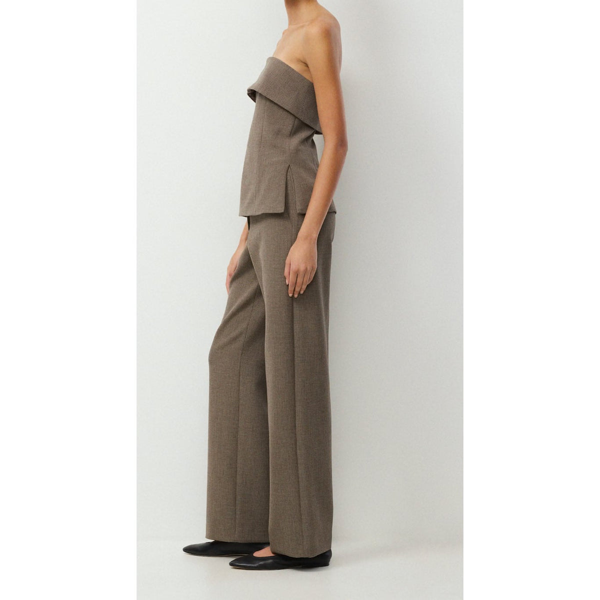 Babaton Aritzia Element Tube Top and Agency Trouser Pants Set Taupe Brown 4