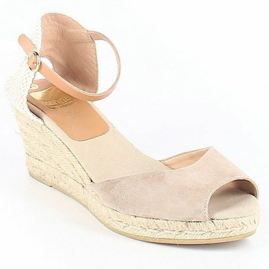 Kanna by Anthropologie Suede Platform Espadrille Wedge Sandals Beige 40