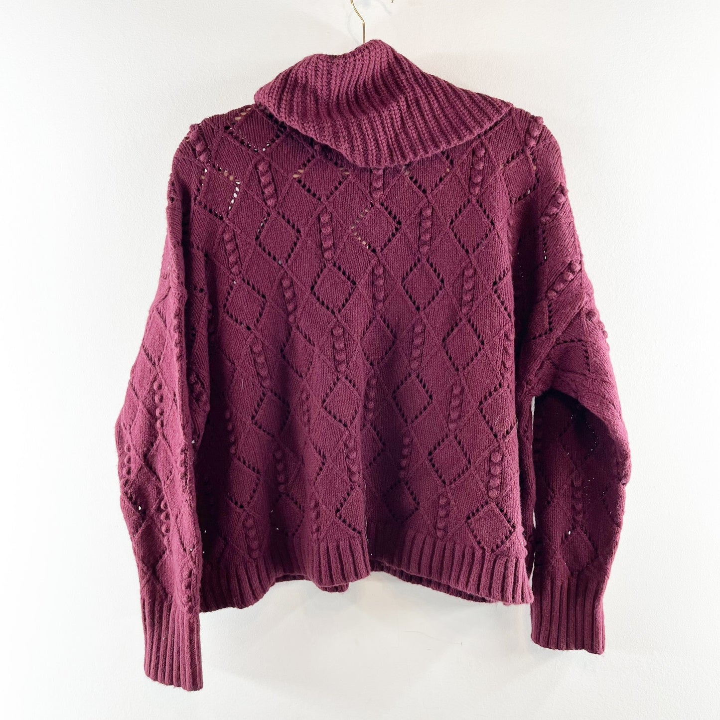 LOFT Bobble Turtleneck Pullover Sweater Burgundy Maroon XL