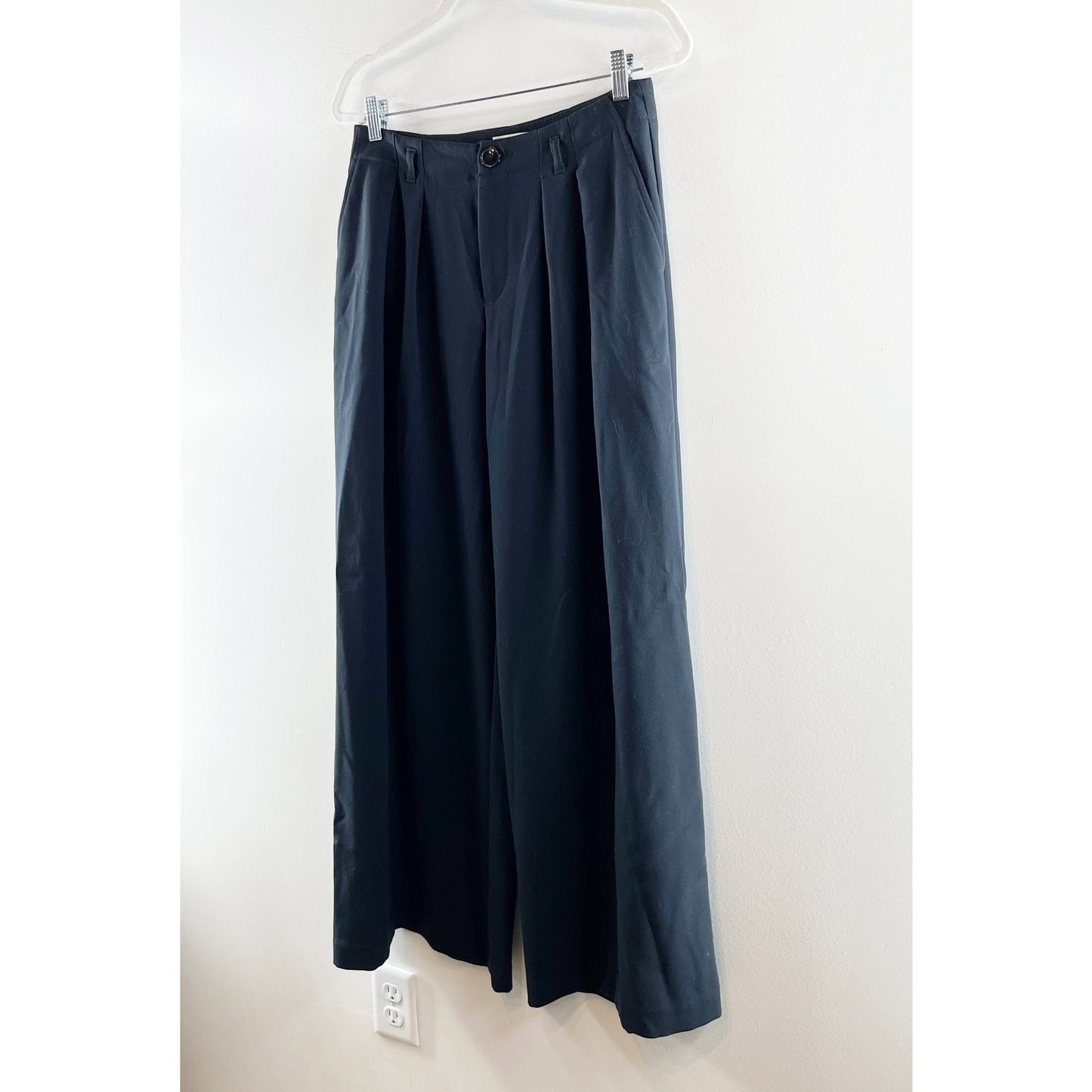 Maeve Anthropologie High Rise Pleated Front Wide Leg Trouser Pants Navy Blue 6