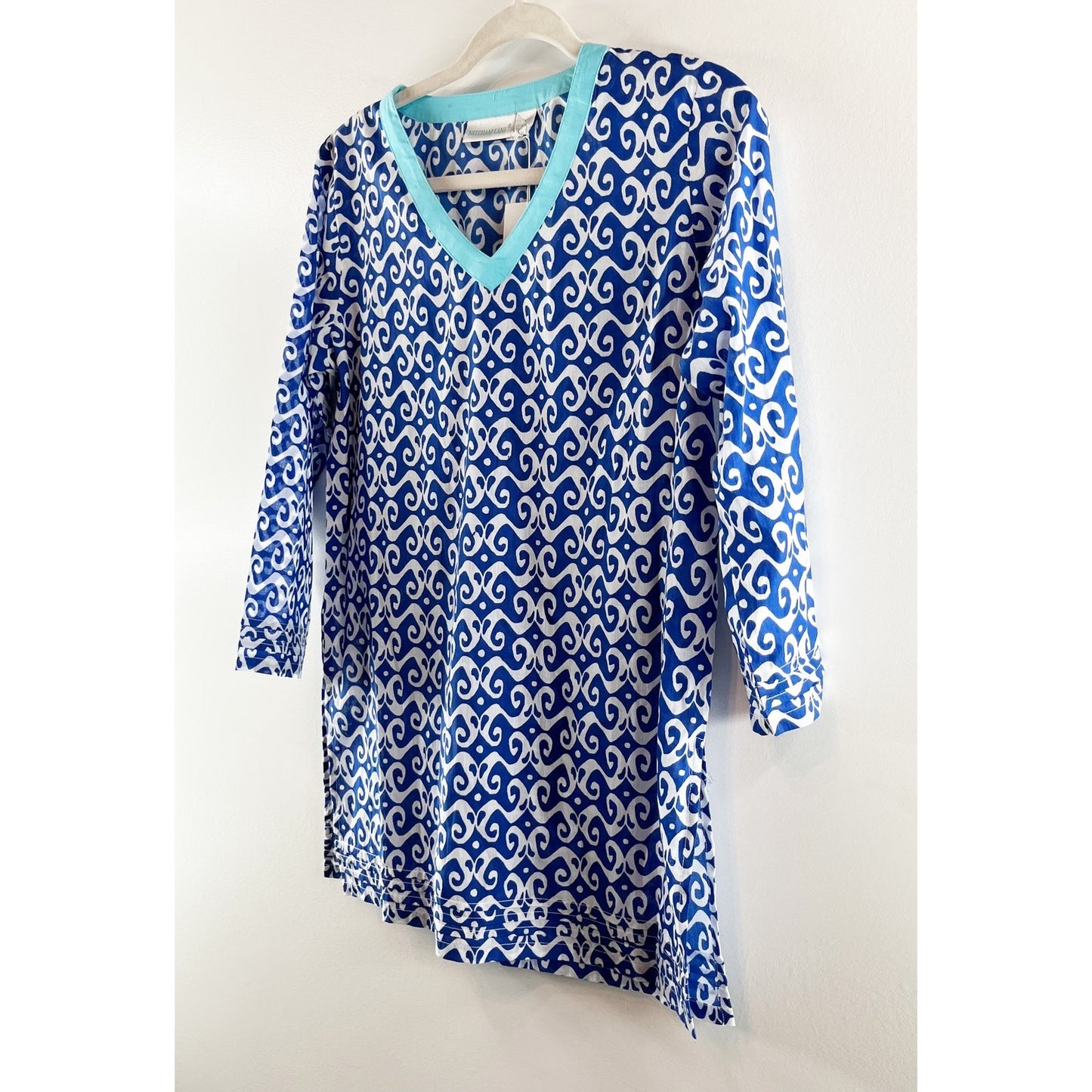 Needham Lane Newport Navy Cotton V Neck 3/4 Sleeve Tunic Top Blue XS