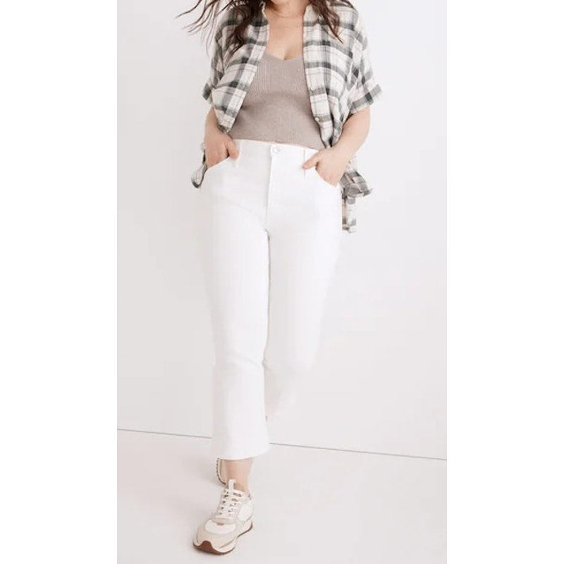 Madewell Cali Demi Boot Cut Mid Rise Cropped Jeans Pure White 25
