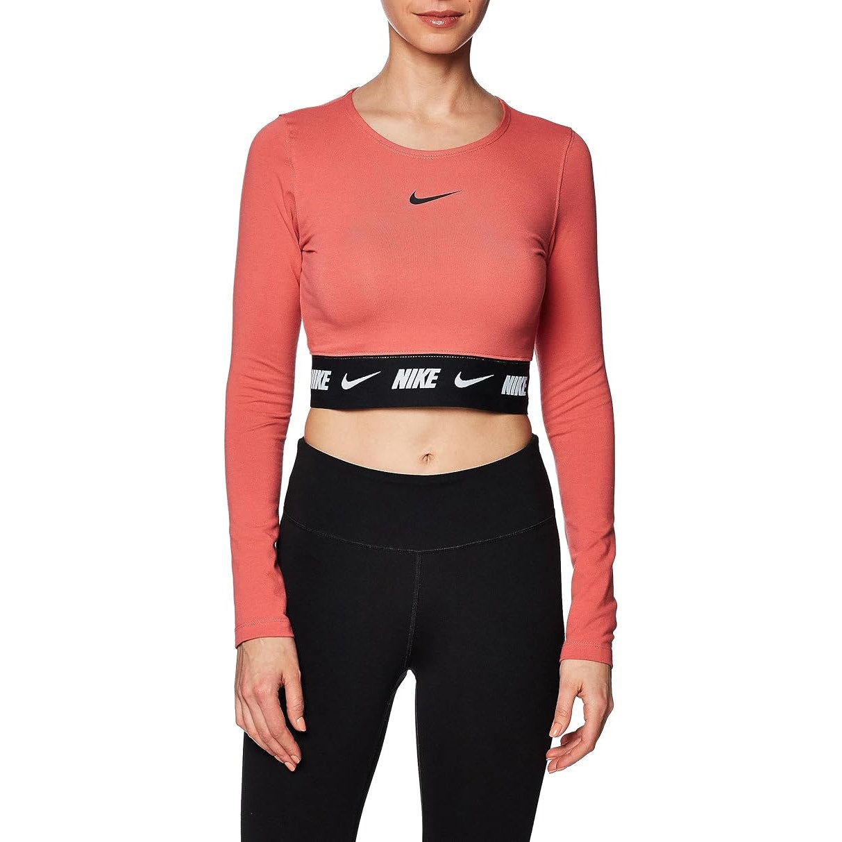 Nike Crop Top Long-Sleeve T-Shirt Adobe Pink Black Small