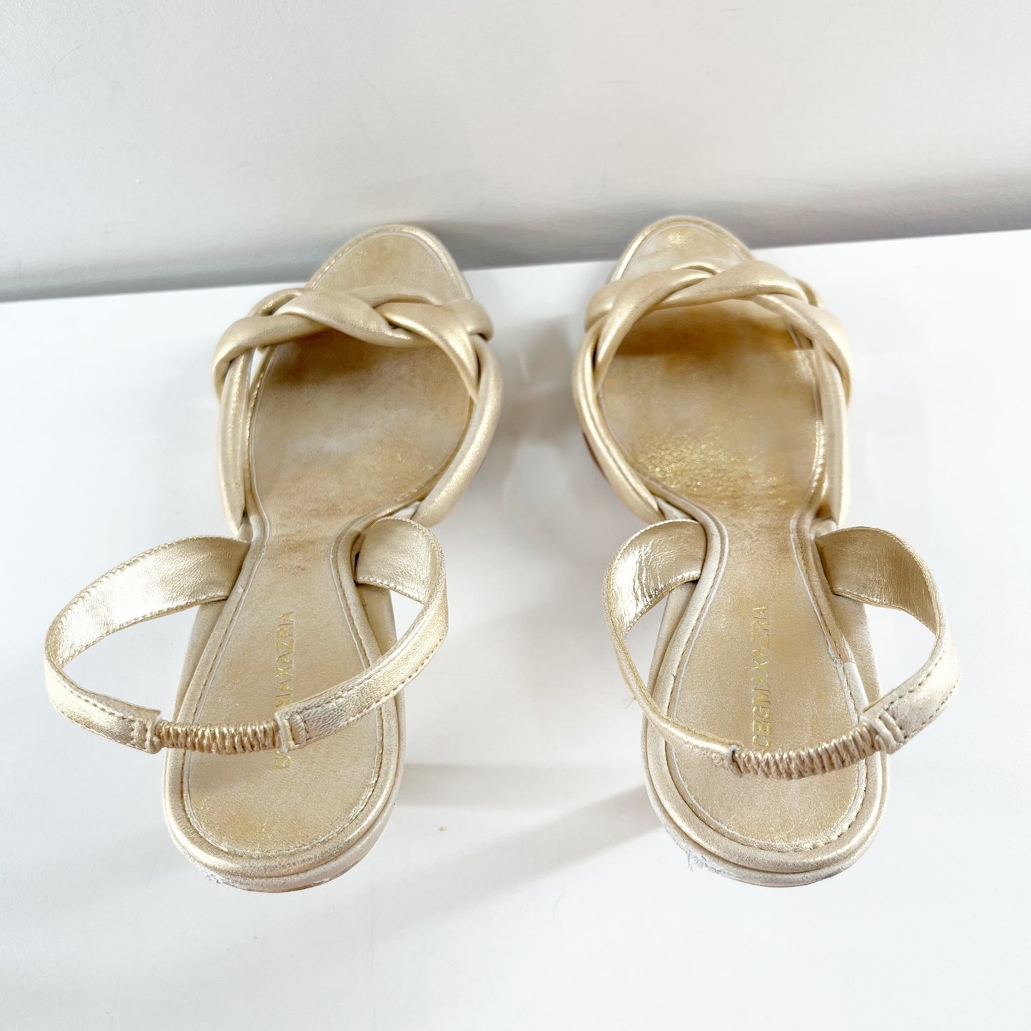 BCBGMaxazria Metallic Leather Slingback Stiletto Heel Sandals Shoes Gold 7.5