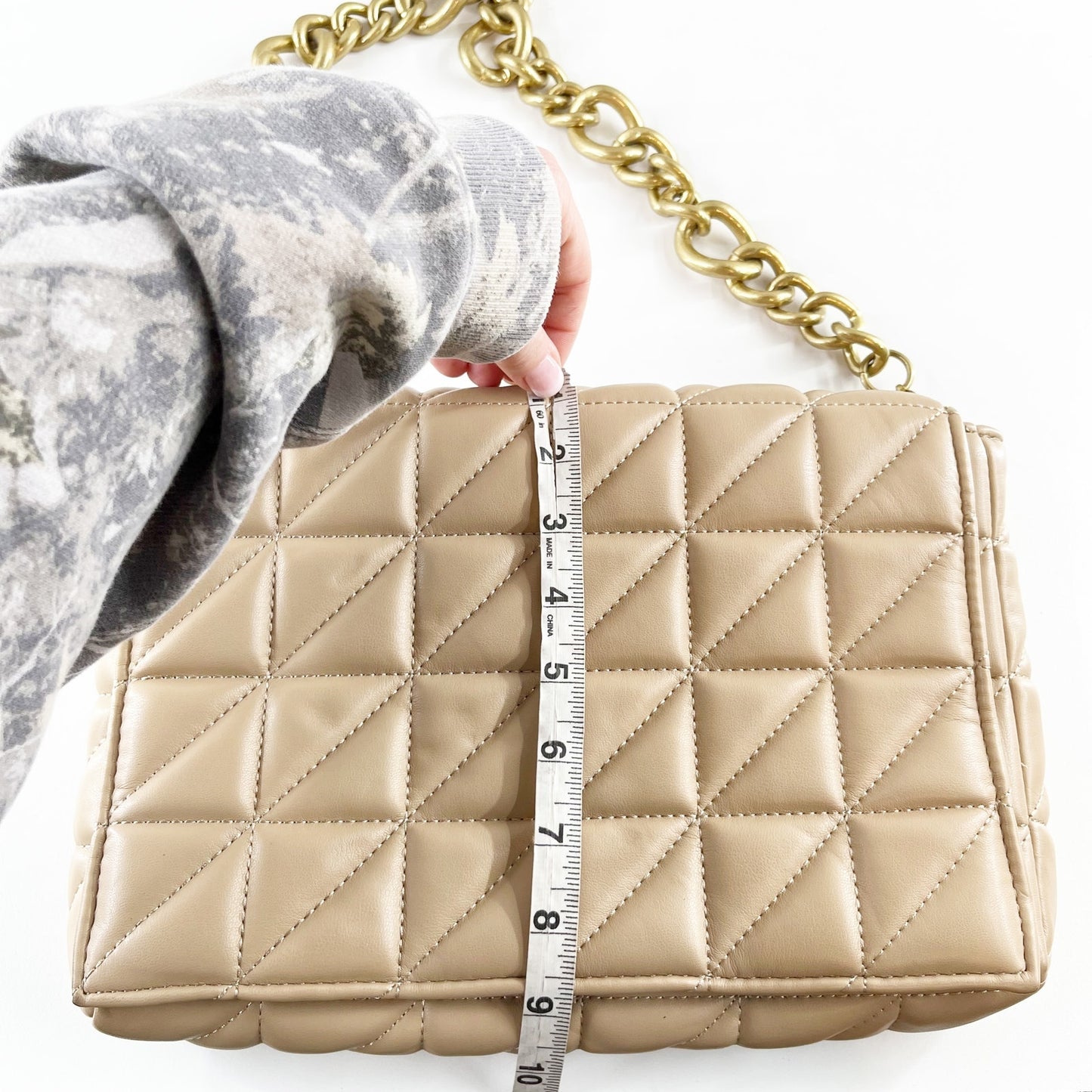 Zara  Quilted City Shoulder Bag with Removable Gold Chain Strap in Toasted Brown
