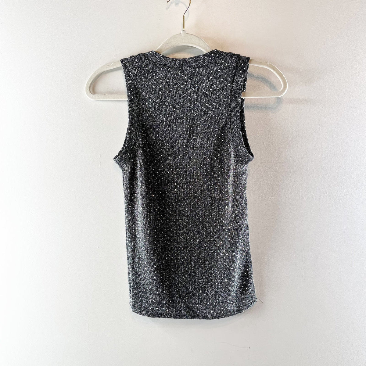LNA Jones Shine Rhinestone Sleeveless Round Neck Tank Top Gray Silver Small