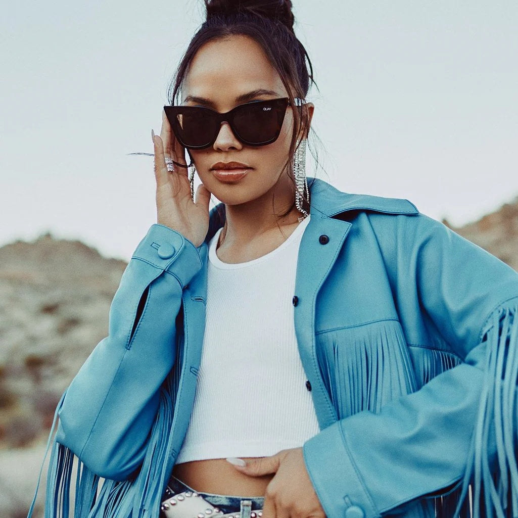 Quay Australia Harper Shiny Black Frame Smoke Lens Cat-Eye Sunglasses