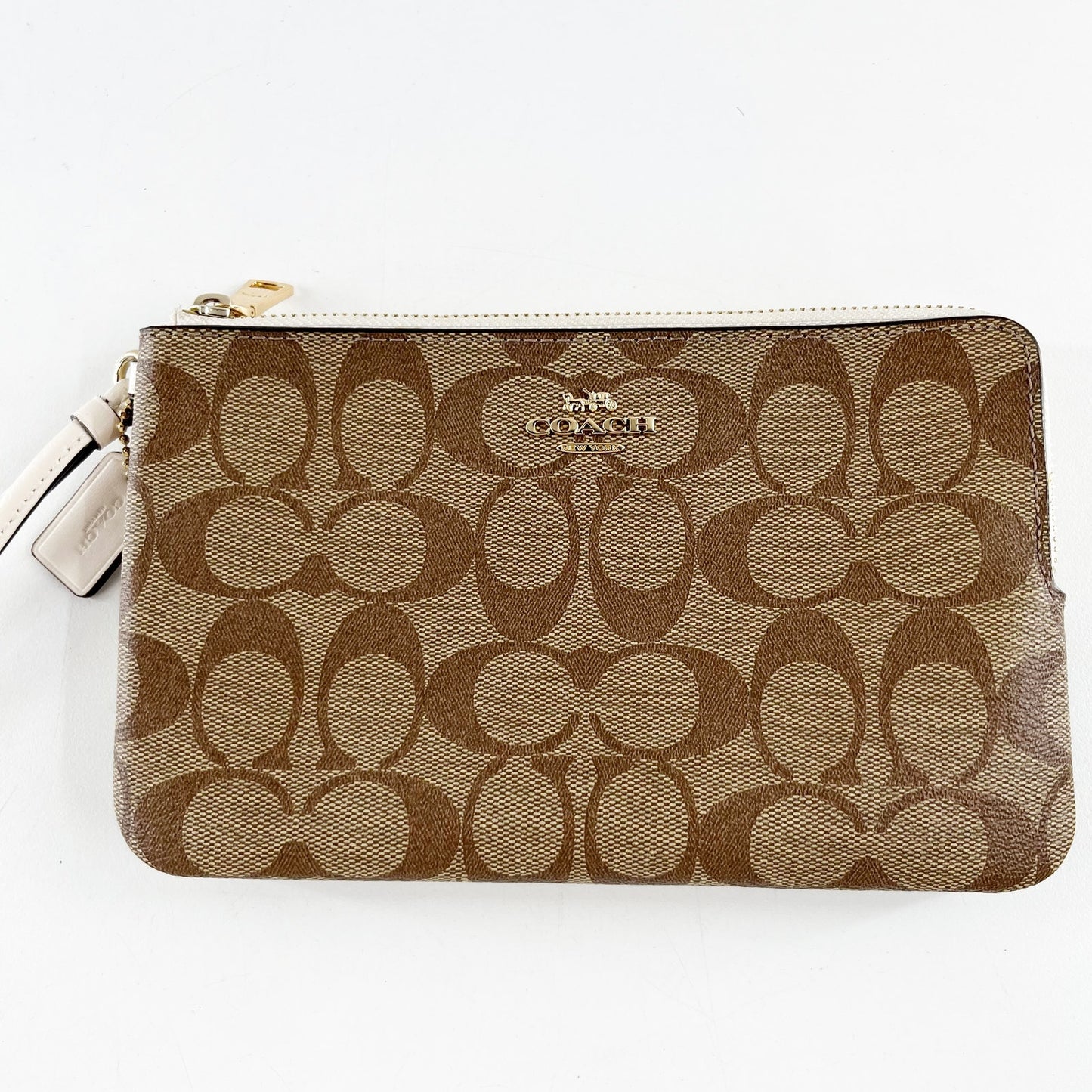 Coach Signature C Corner Zip Canvas Wristlet Wallet Brown