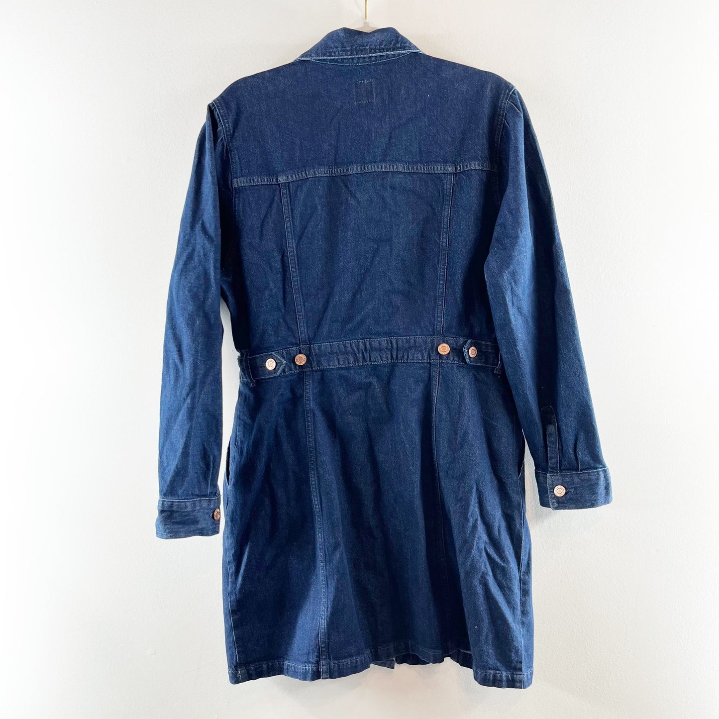 GAP Long Sleeve Button Up Mini Denim Shirt Dress Dark Wash Blue Large