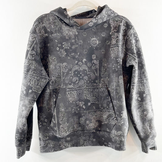 Abercrombie YPB neoKnit Max Popover Hoodie Sweatshirt Bandana Paisley Print Gray