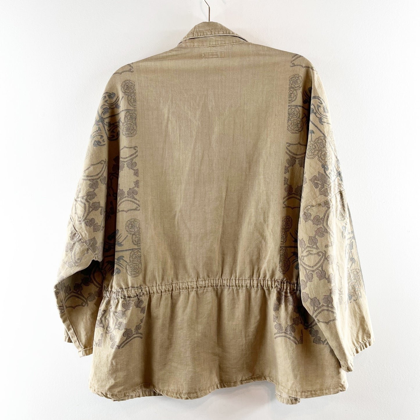 Easel Long Sleeve Snap Button Utility Jacket Paisley Victorian Khaki Tan Small