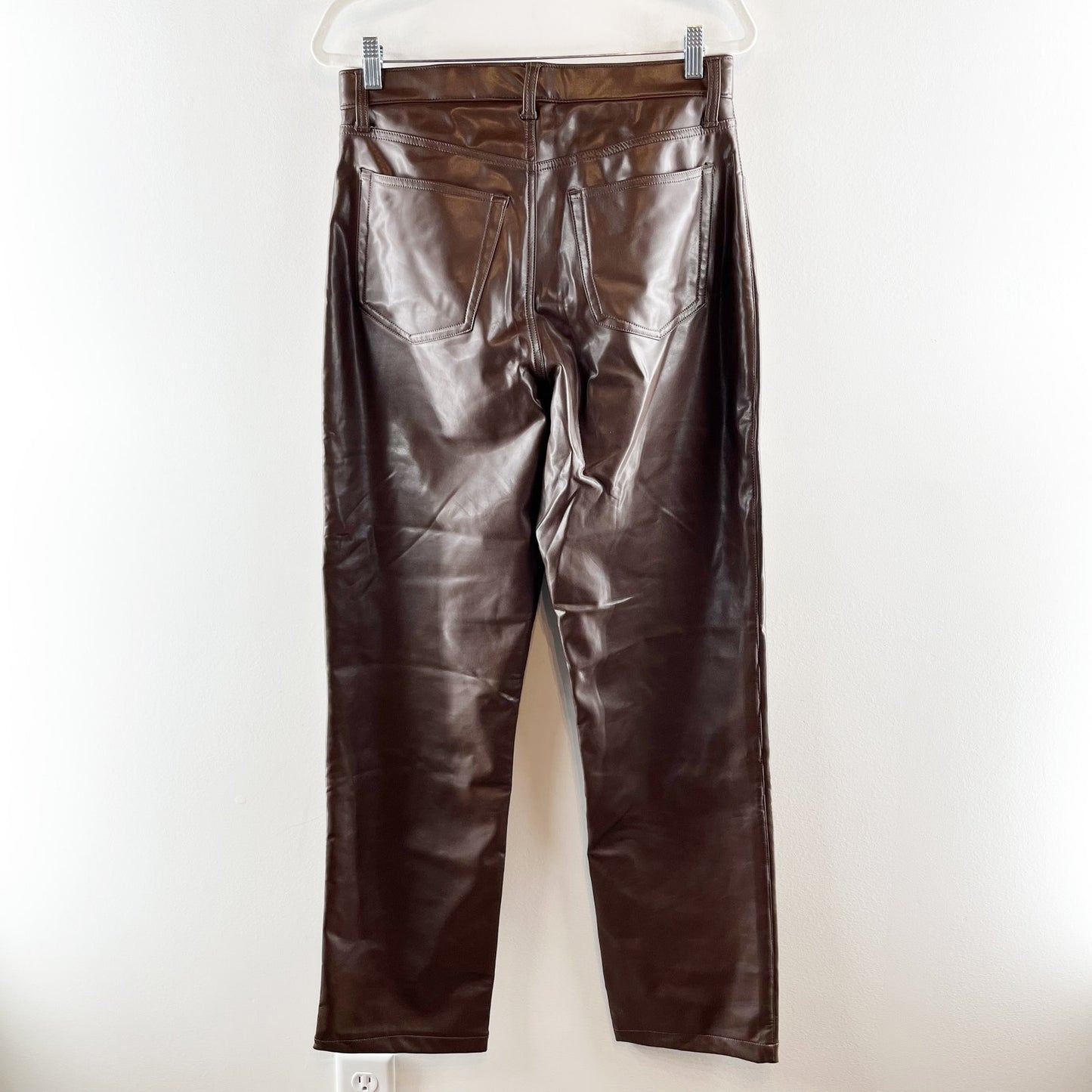 Abercrombie & Fitch Faux Leather Ultra High Rise 90s Straight Leg Pants Brown 31