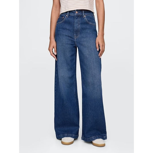 GAP High Rise Stride Wide Leg Jeans Medium Indigo Blue 32 / 14
