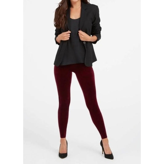 SPANX High Rise Velvet Leggings in Rich Burgundy Maroon Red XL