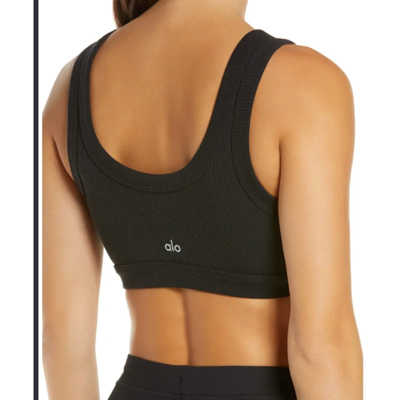 Alo Ribbed Scoopneck Wellness Sports Bra Black Small