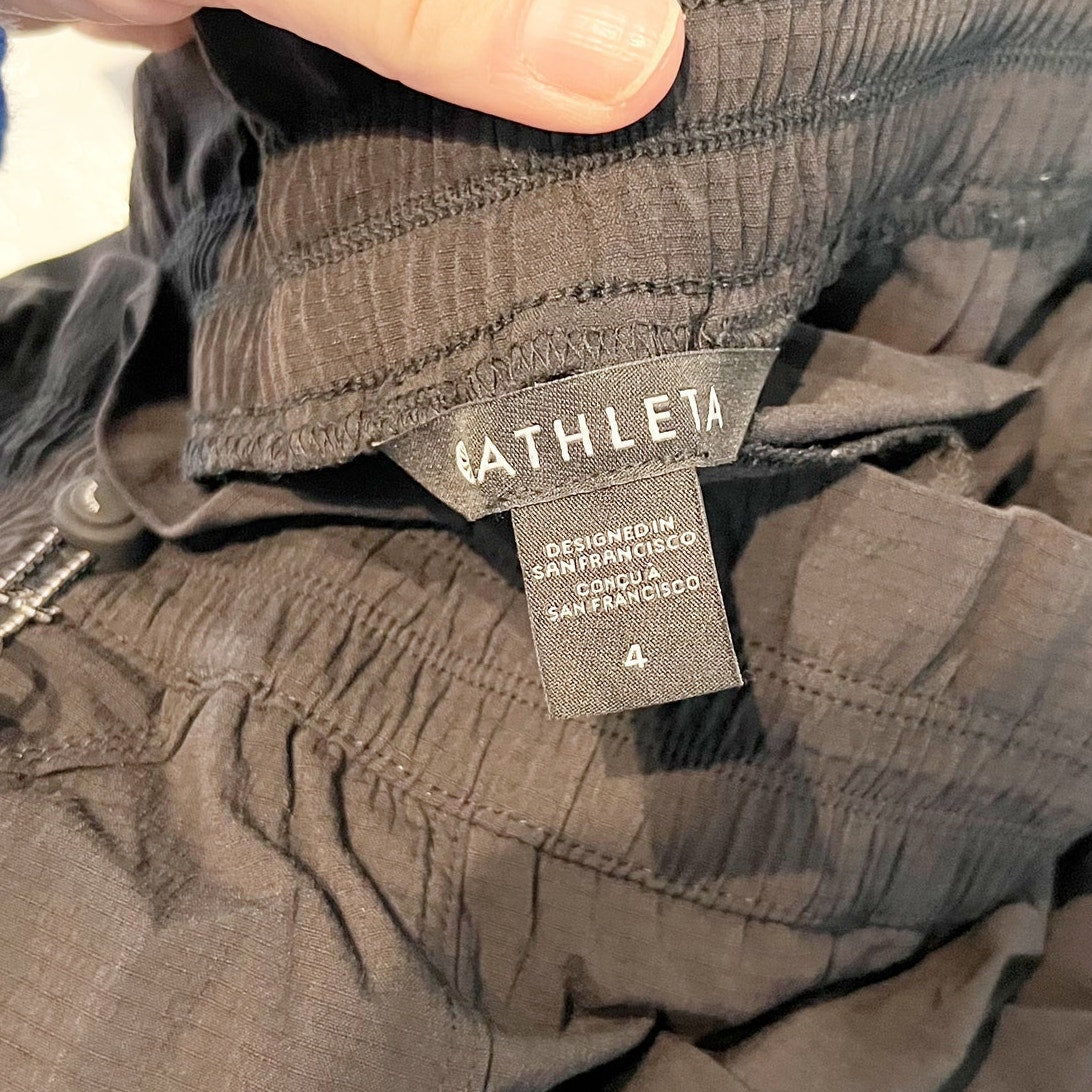 Athleta Trekkie High Rise Parachute Wide Leg Track Pants Black 4