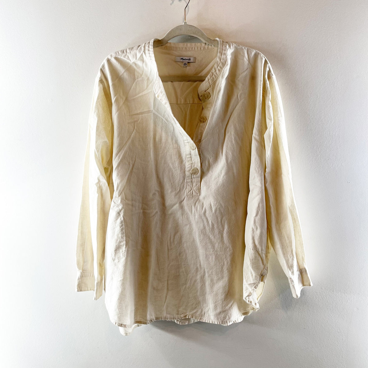 Madewell (Re)sponsible Long Sleeve Henley Tunic Shirt Top Lighthouse Cream XXL