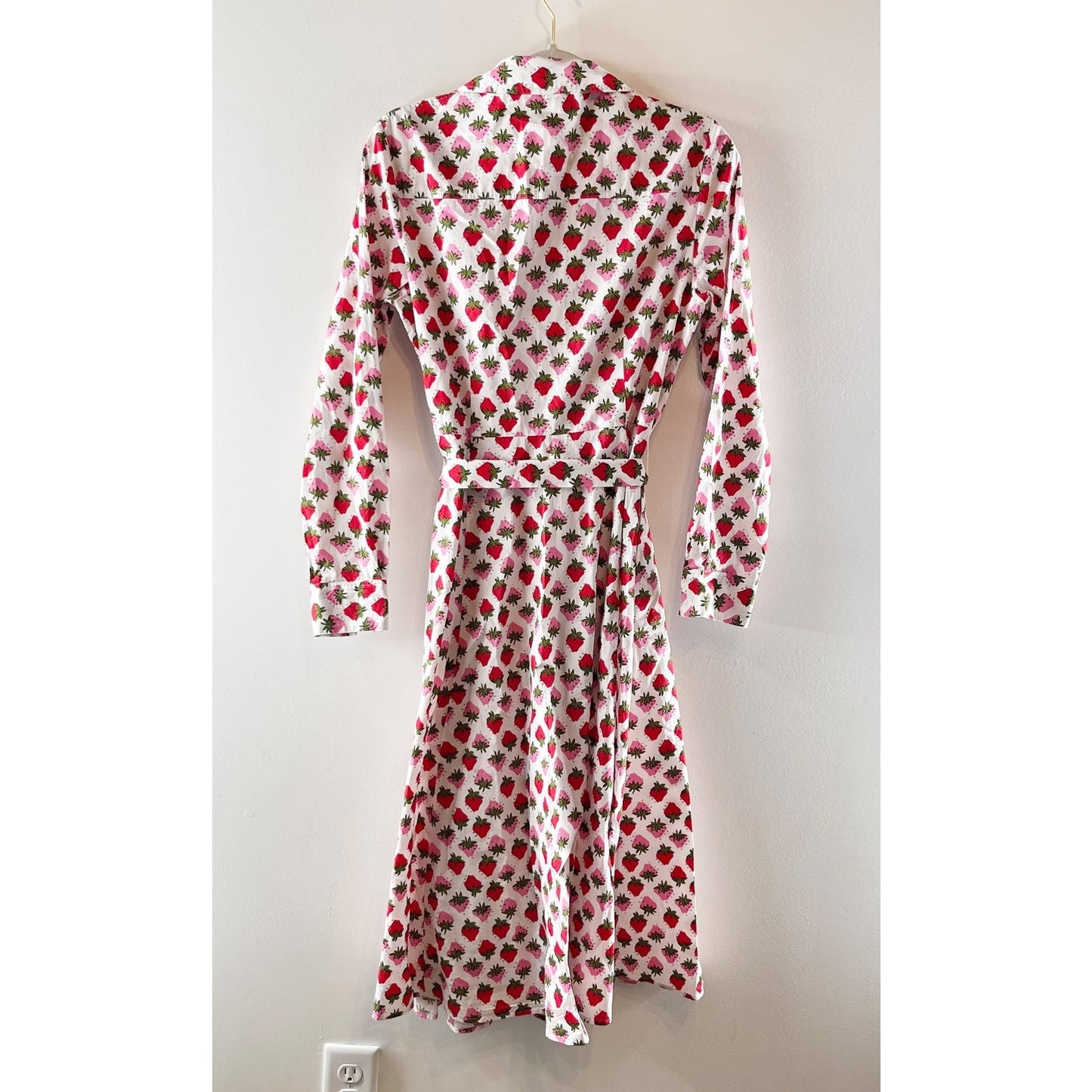 Boden Amy Cotton Strawberry Pop Midi Shirt Dress White Pink Red 8