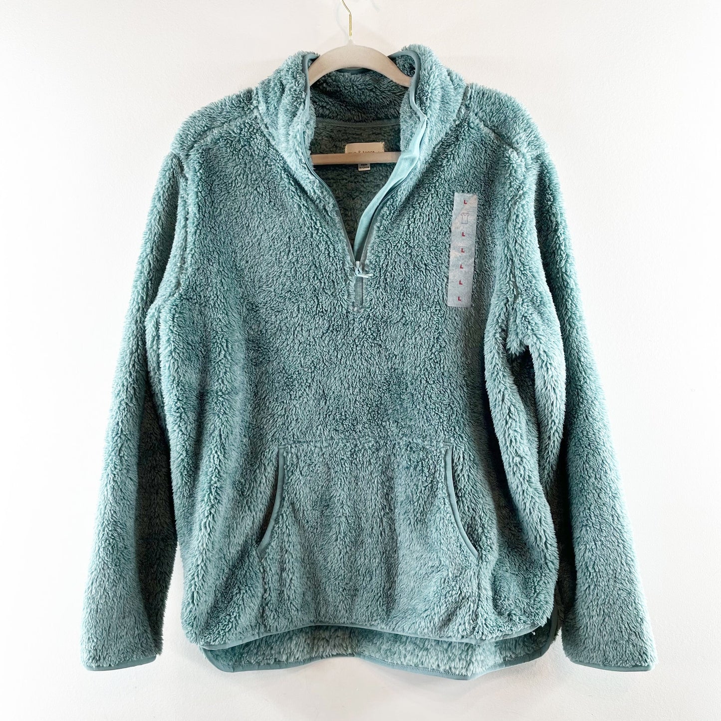 Mia & Tess Heathered Quarter Zip Fleece Sherpa Pullover Jacket Green Large