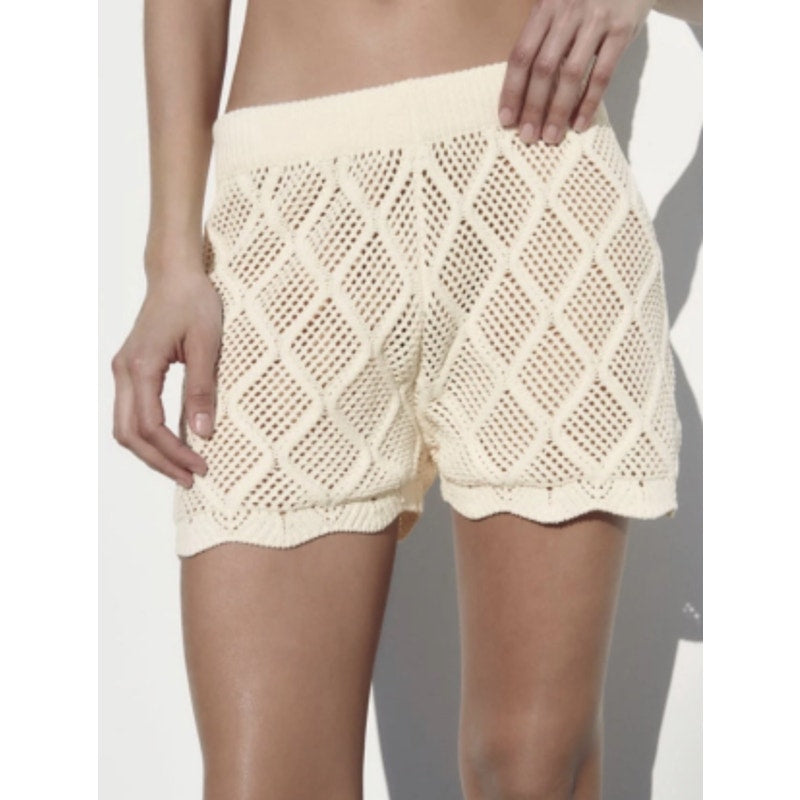Zara Chenille Pull On High Rise Elastic Waist Crochet Knit Shorts Cream Medium