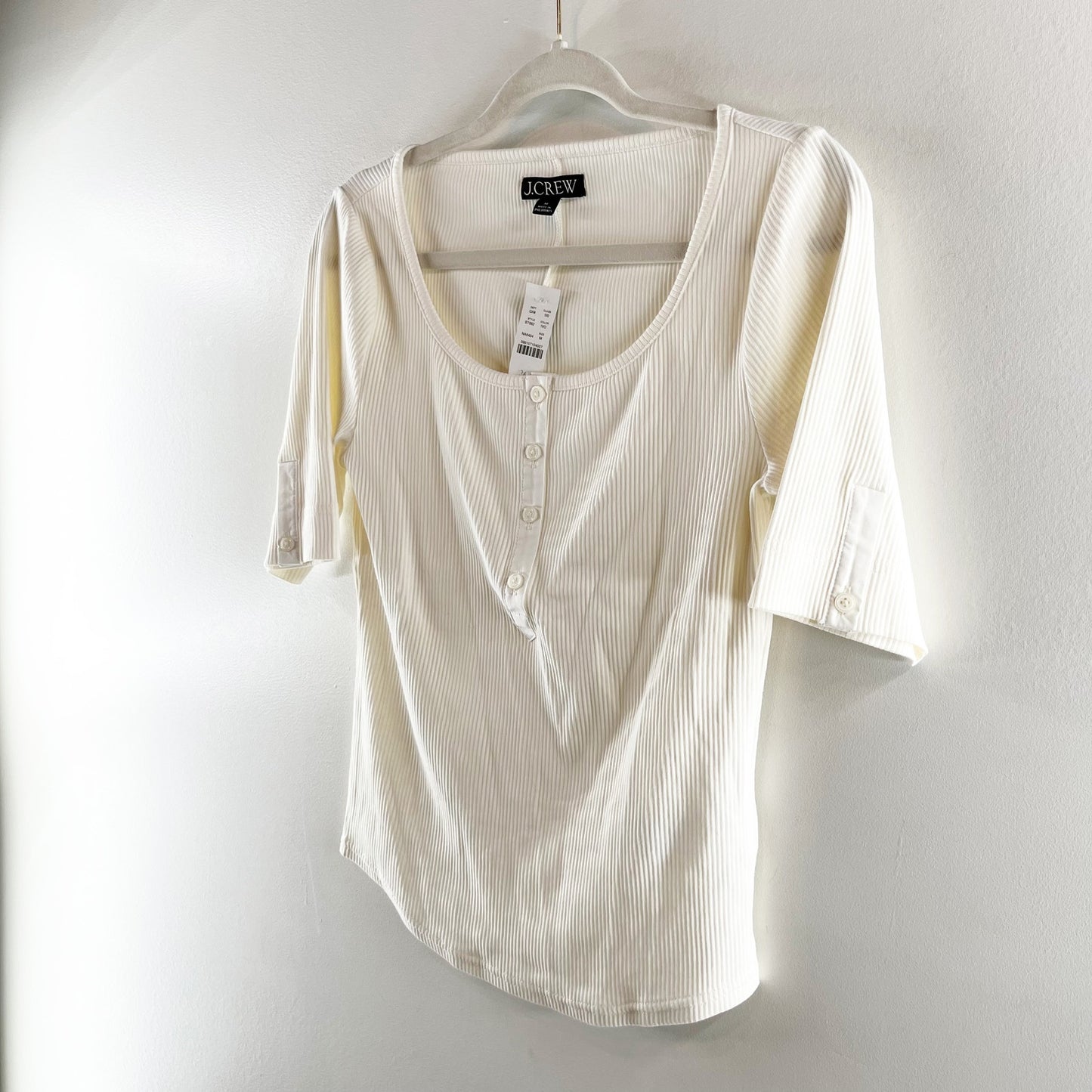 J. Crew Vintage Rib Henley Square Round Neck Short Sleeve Tee Shirt Ivory Medium