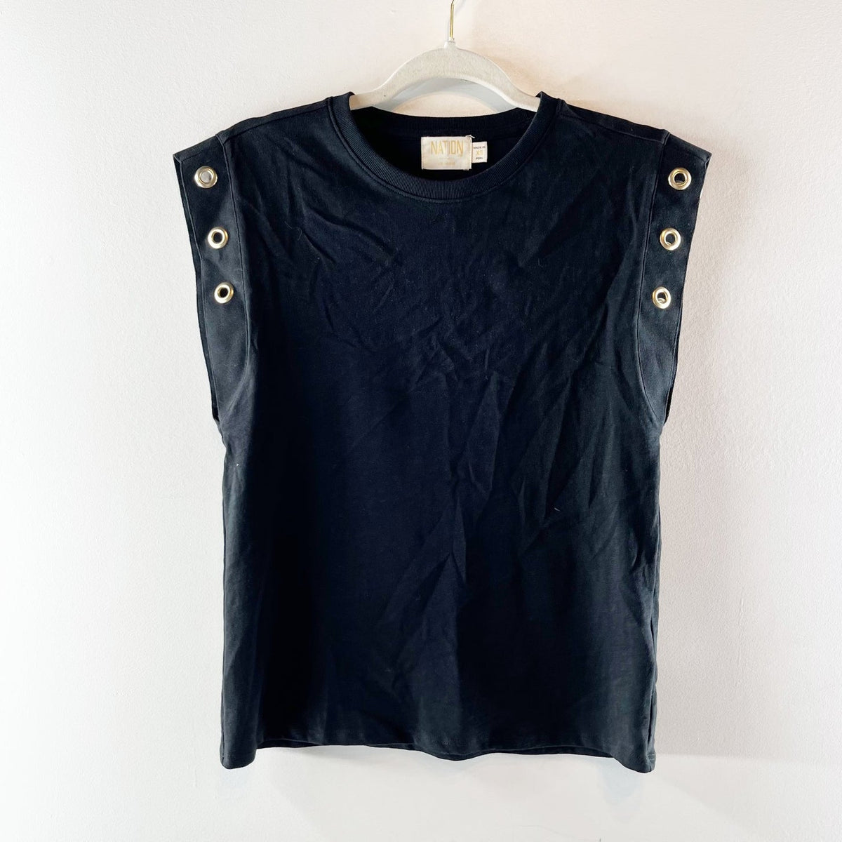 Nation LTD Grommet Trim Pima Cotton Tank Top Black XS