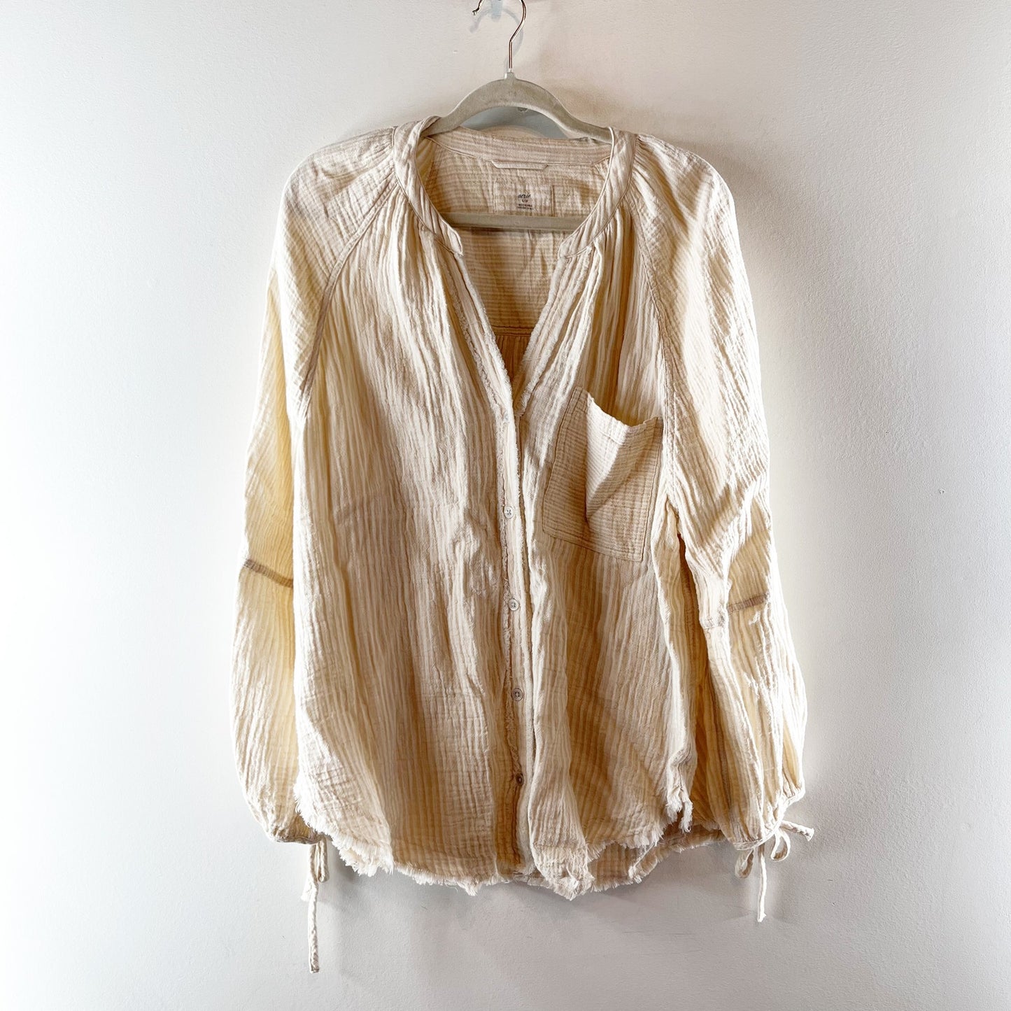 Aerie Daybreak Cover Up Long Sleeve Button Up Gauzy Top Cream Small