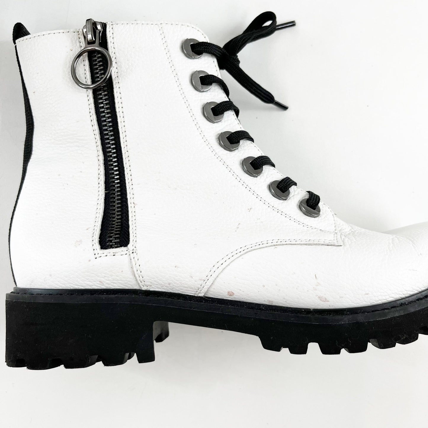 Remonte Leather Lace Up Round Toe Lug Sole Ankle Moto Biker Boots White 40 / 10