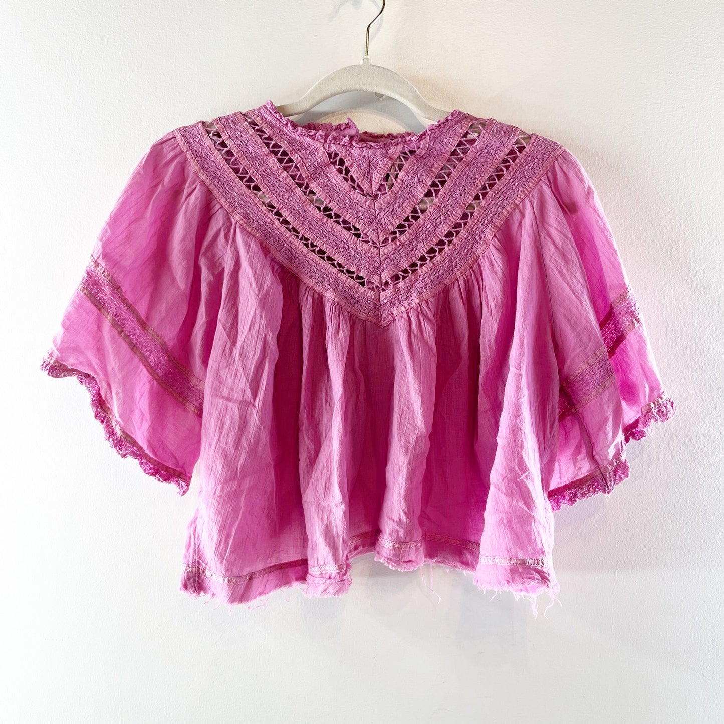 Free People Lush Life Illusion Flyaway Crop Blouse Top Pink Small