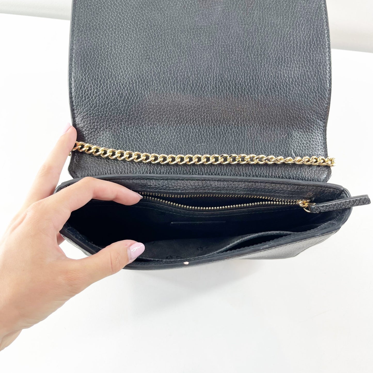 Tory Burch Carter Chain Crossbody Leather Shoulder Bag Purse Black Gold