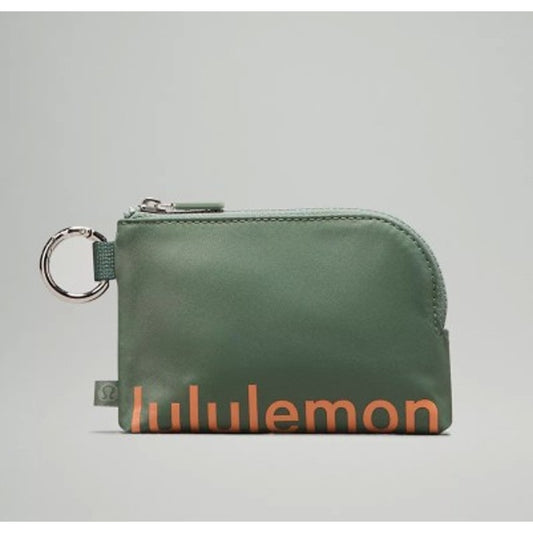 Lululemon Clippable Card Pouch Eucalyptus Green and Coral Orange