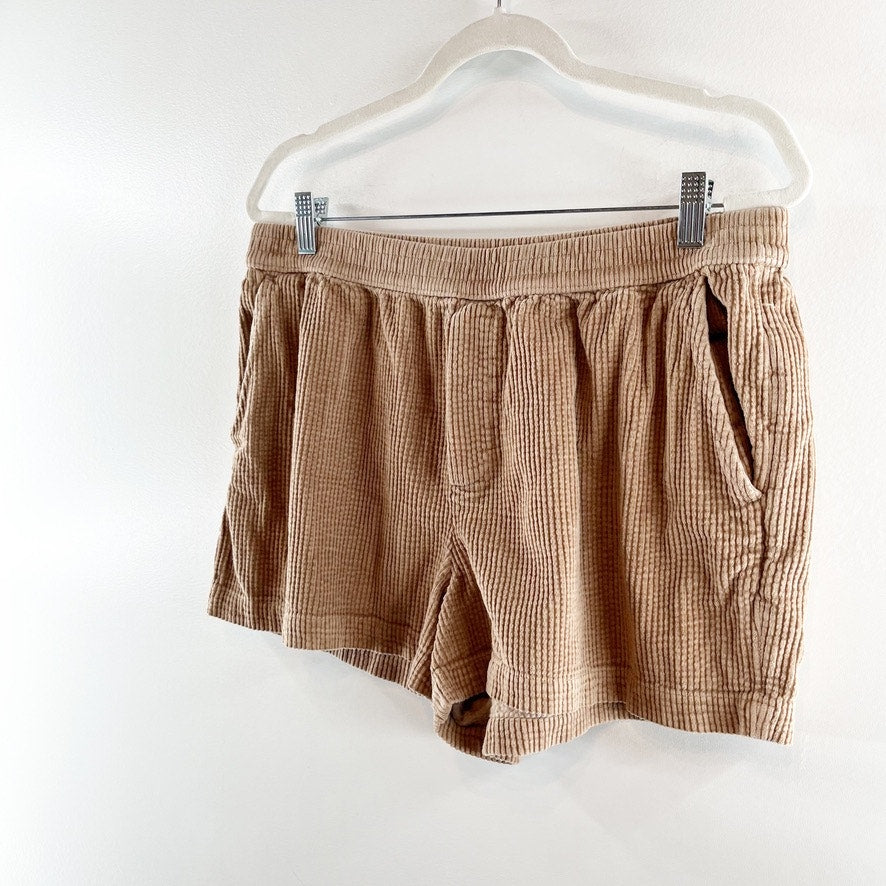 Aerie Corduroy Pull On Elastic Waist Boxer Style Shorts Brown Large