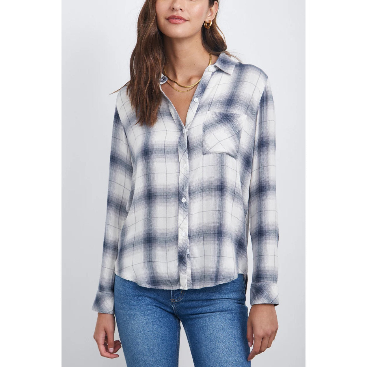 Rails Hunter Plaid Long Sleeve Chest Pocket Button-Down Shirt Sterling White S