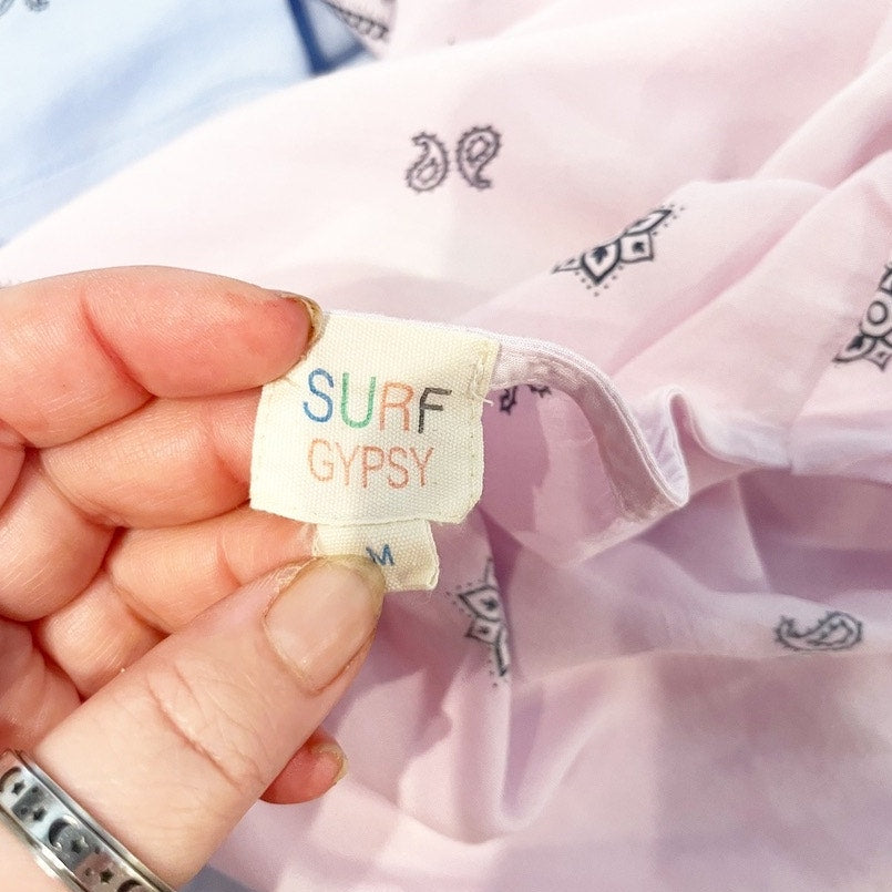 Surf Gypsy Short Sleeve Kimono Twist Front Kaftan Maxi Cover Up Dress Pink Blue