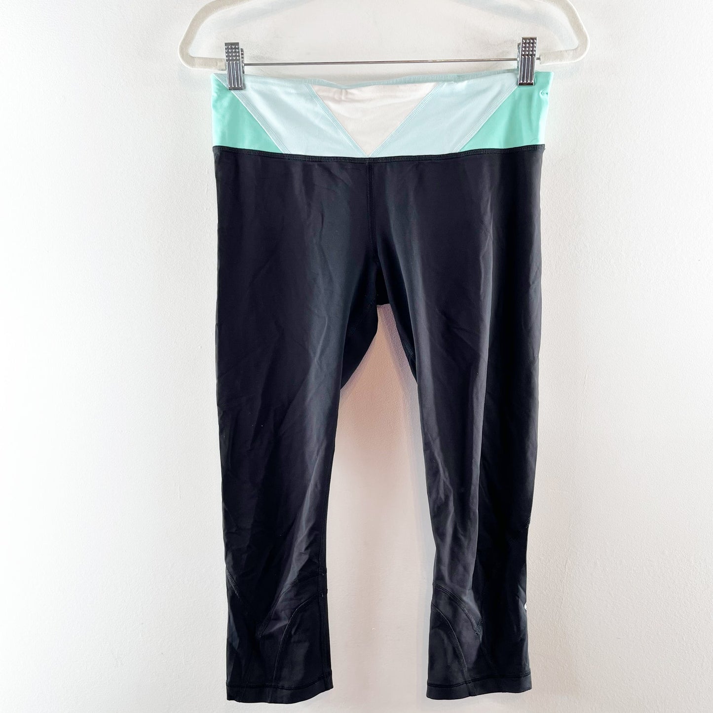 Lululemon Mid Rise Cropped Running Yoga Leggings Black Aqua 8
