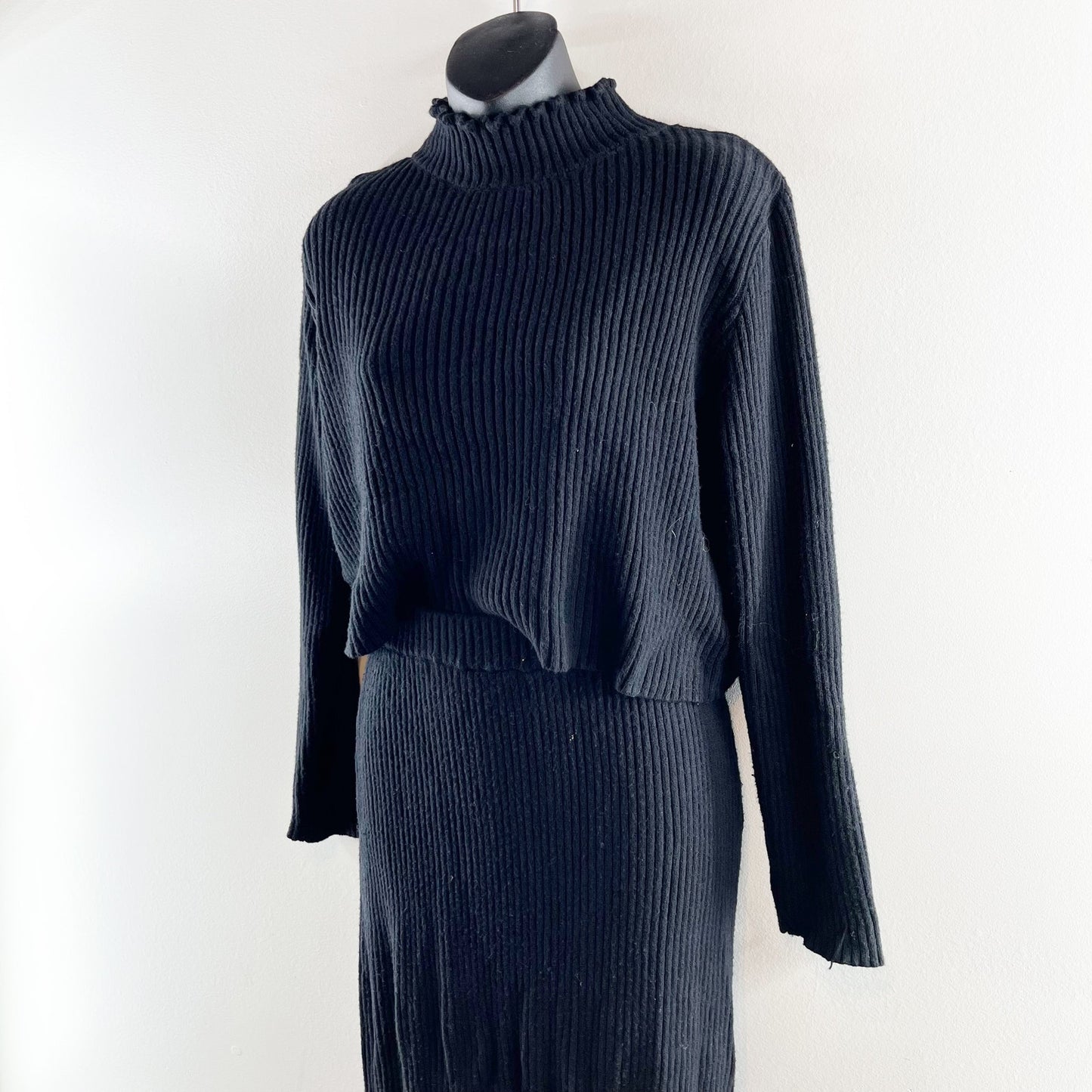 Petal & Pup Payton Knitted Ribbed Sweater and Midi Skirt Set Black Medium