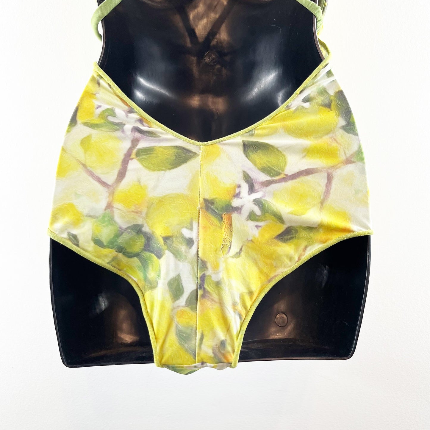 Lemon Print Cutout Strappy Back One Piece Swimsuit Yellow M / L